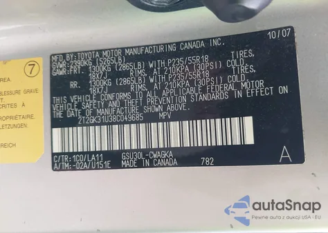 2008 Lexus Rx 350 350 z USA, uszkodzony, nr VIN 2T2GK31U38C049685